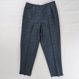 VTG Talbot's Pure Silk Blue Green Plaid Ankle Trousers Pants